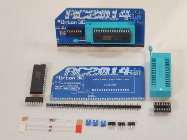 RC2014 Orton 3C ROM Module with all of its components laid out neatly below. (Not pictured is the 100nf capacitor. On the module it is out of sight. On the components it was omitted. Ooops)